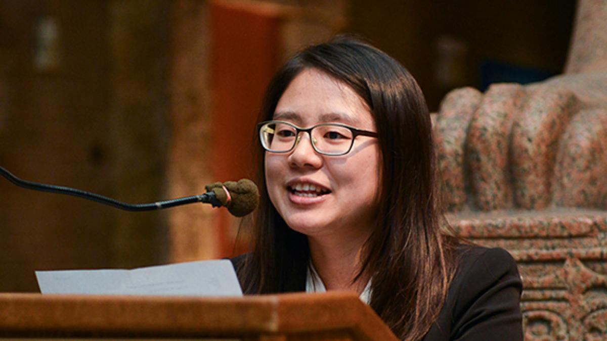 Karam Kang, who is Assistant Professor of Economics at the Tepper School of Business at Carnegie Mellon University, accepts the William Polk Carey Prize for the Outstanding Economics Dissertation in 2012.